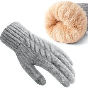 Women's A-Light Gray Thermal Elastic Lining Cuff Winter Cold Weather Gloves